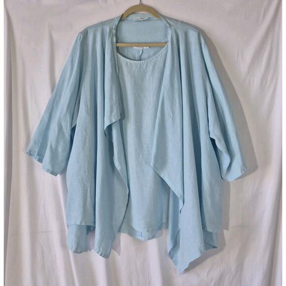 Bryn Walker 2 Piece Linen Aqua Lagenlook Boxy Tank Jacket Set Plus 1X - Picture 1 of 11
